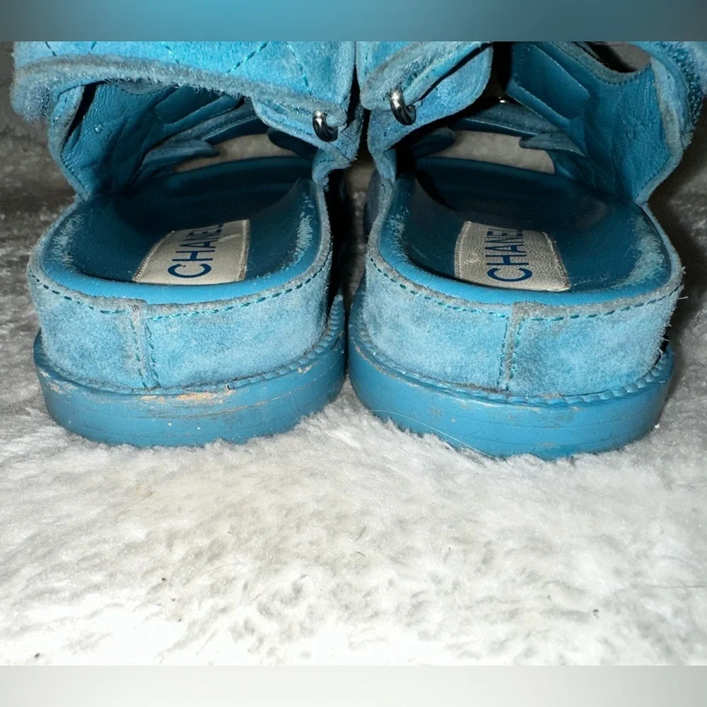 Chanel C2021 Blue Suede Dad Sandals Size 36